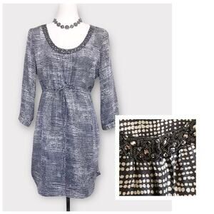 Anthropologie’s Velvet Grey Silk Dress Polka Dot Dress Rhinestone Embellished